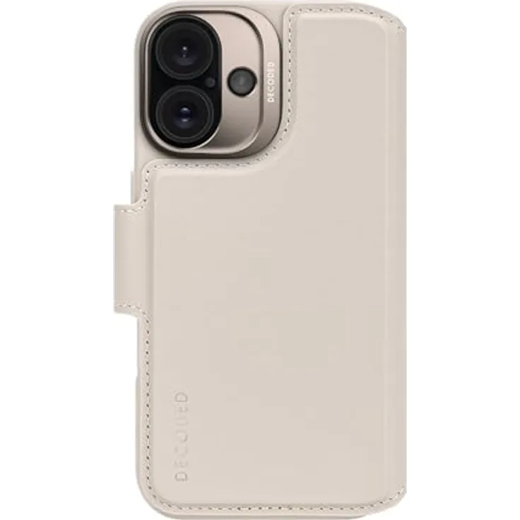 Decoded 2 in 1 Leder Abnehmbare Wallet Case für iPhone 16, MagSafe kompatibel, echtes Premium ECCO Leder, Ganzkörper-Schutzhülle, erhöhte Kanten, Beige