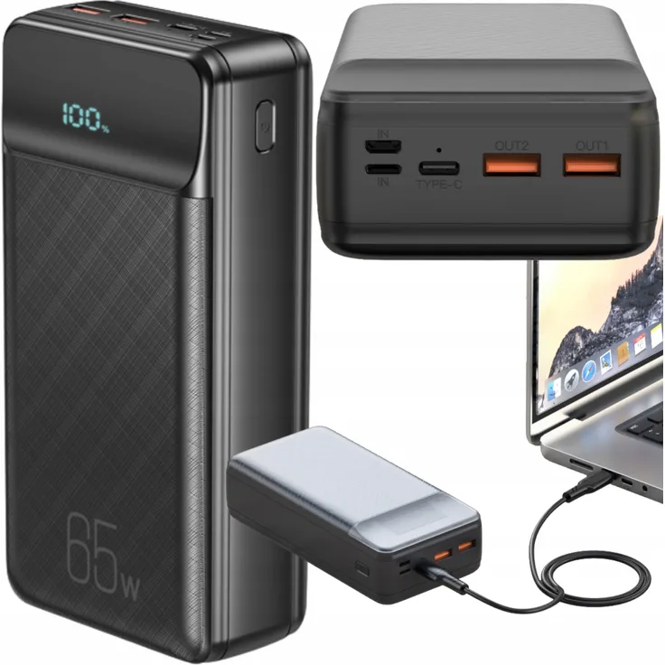 XO Powerbank für Laptop PR201 65W 30000mAh schwarz, mit digitalem Display