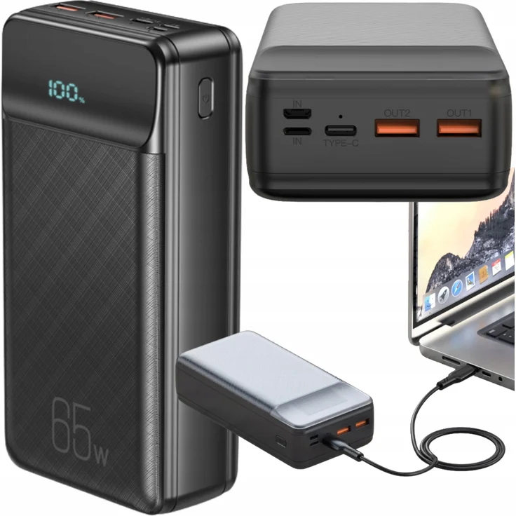XO Powerbank für Laptop PR201 65W 30000mAh schwarz, mit digitalem Display