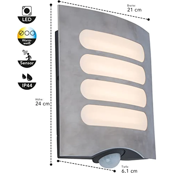LUTEC LED Außenwandleuchte Farell,Wandleuchte in Edelstahl,Außenlampe m.Bewegunsmelder u. Timer,Erfassungswinkel 180°,moderne Wandlampe – Bild 5
