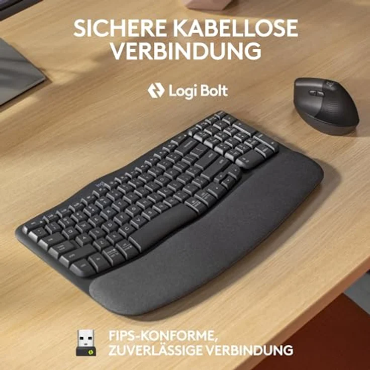 Logitech Wave Keys for Business, kabellose ergonomische Tastatur mit gepolsterter Handballenauflage, sichere Logi Bolt Technologie, Bluetooth, kompatibel mit Windows/Mac/Chrome/Linux – Grafit – Bild 3