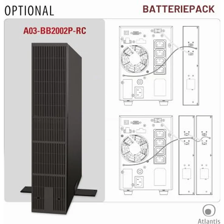 Atlantis Land UPS A03-OP2002P, 2000VA/1800W Online USV Tower mit reiner Sinuswelle, 4 Ausgänge, LCD-Display – Bild 7