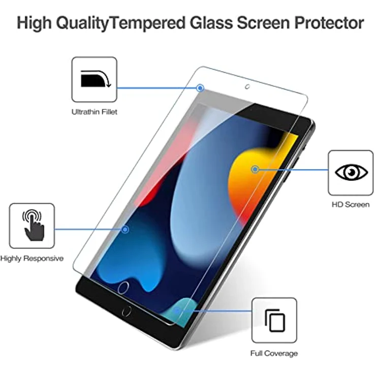 ProCase Schutzfolie 2 Stück für iPad 10,2 Zoll 9. / 8. / 7. Generation, 9H gehärtetes Glas, klar, blasenfreie Installation, kratz- und stoßfest – Bild 3