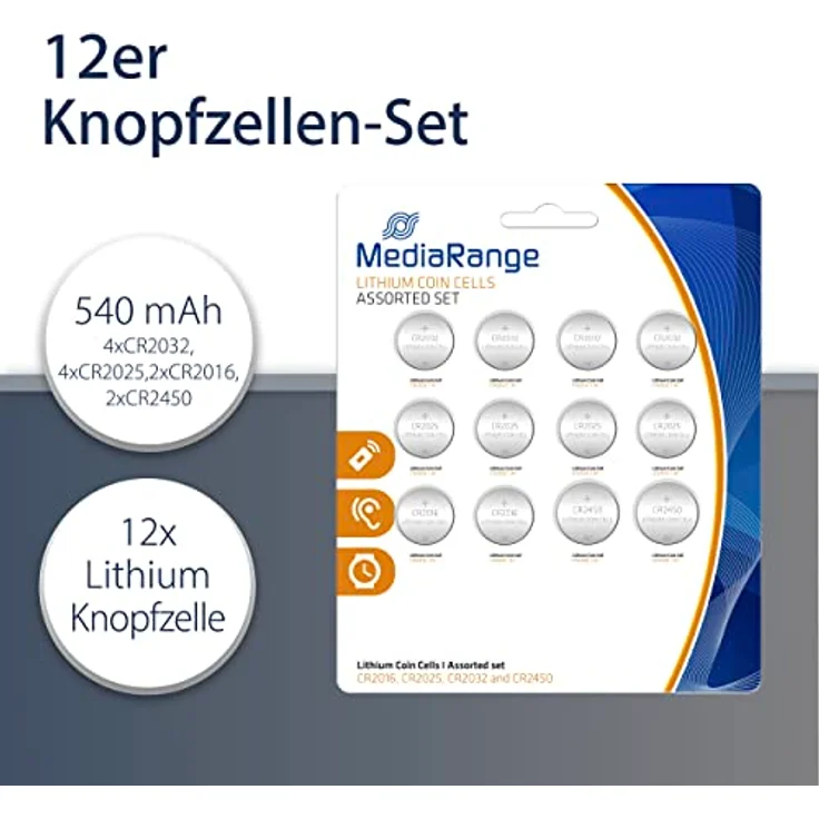 MediaRange Lithium Knopfzellen-Set, sortiert, CR2016|CR2025|CR2032|CR2450, 12er Pack – Bild 3