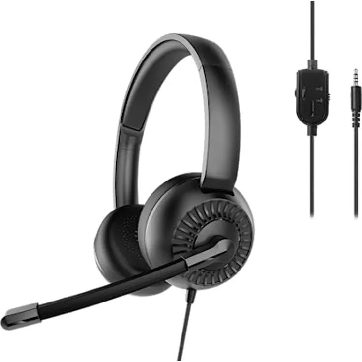 SPEEDLINK METIS Stereo-Headset – leichtes Headset kabelgebunden mit Mikrofon und Kabelfernbedienung, Büro und Home-Office, 3,5 mm-Klinkenanschluss inkl. Y-Adapter, Aufbewahrungstasche, schwarz