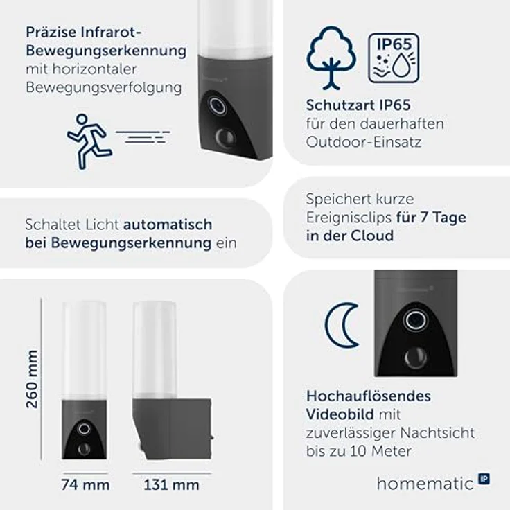 Homematic IP Außenlichtkamera, anthrazit, Smart Home mit HD Videoaufzeichnung und automatischer Beleuchtung – Bild 4