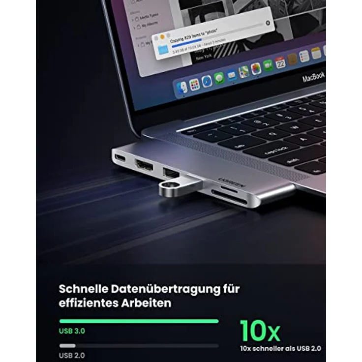 UGREEN 6-in-2-Adapter USB C HDMI 4K kompatibel mit MacBook Pro Air M2 M1 2022 bis 2016, Multiports USB 3.0 5Gbps, Thunderbolt 3 6K Video, 100 W PD, 40 Gbps Übertragung, SD TF Kartenleser – Bild 5