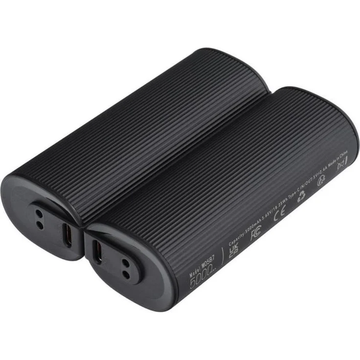 Veger Power Bank 2x 5000 mAh mit Handwärmer, schnelles Laden 2,4A, Schwarz und Silber, Set mit 2 Stück