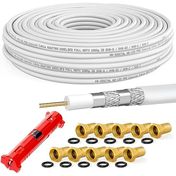 SET Koaxial Kabel 135 HQ + F-Stecker + Abisolierer – Bild 2