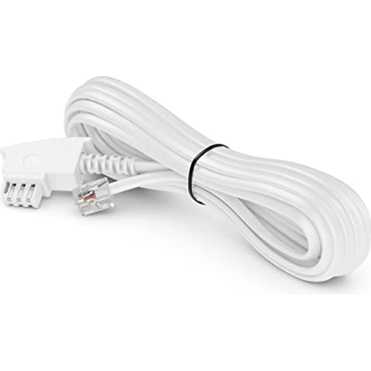 deleyCON 10m Telefonkabel TAE-F Stecker auf RJ11 Stecker Int. Norm 6P4C Flachkabel Analoge Endgeräte an TAE-F Telefondose Telefon Fax Modem Router Anrufbeantworter Weiß – Bild 4