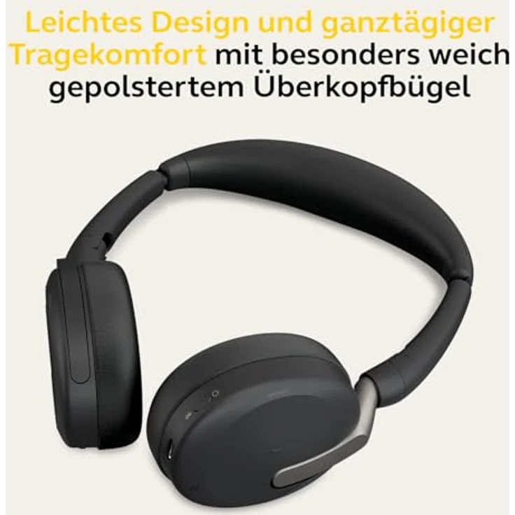 Jabra Evolve2 65 Flex - Stereo-Bluetooth-Headset mit Wireless-Charging-Pad, geräuschunterdrückender Jabra ClearVoice Technologie und hybrider ANC - für MS Teams zertifiziert - Schwarz – Bild 2