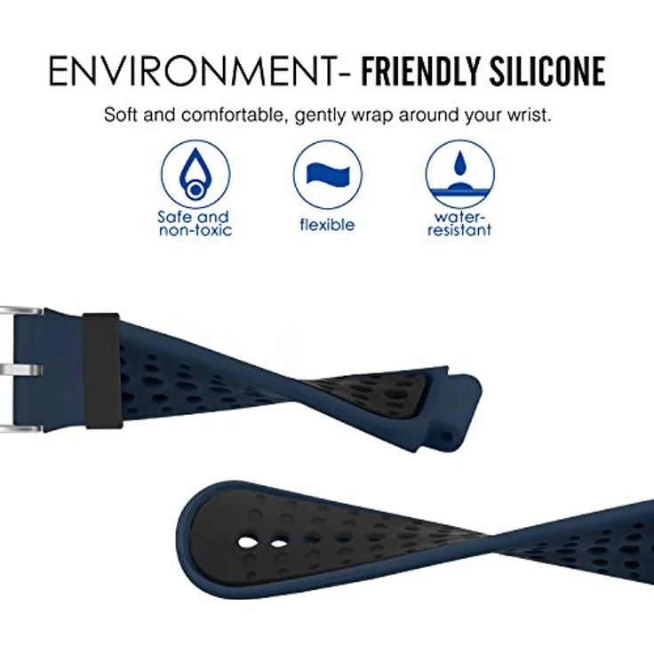 MoKo Armband für Garmin Forerunner 235/235 Lite/220/230/620/630/735XT, Silikon Sportarmband, einstellbar, Mitternachtsblau/Schwarz, atmungsaktiv und langlebig – Bild 2