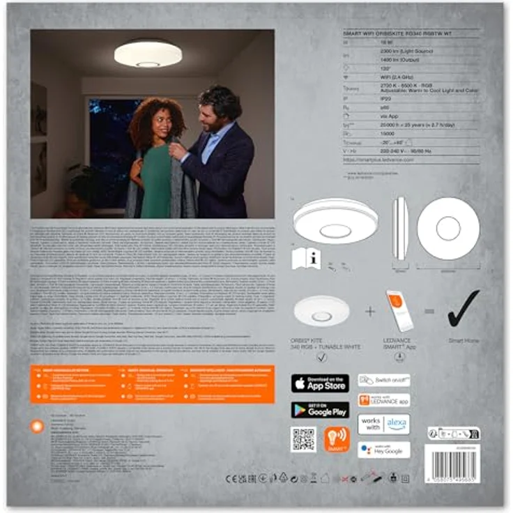 LEDVANCE SMART+ ORBIS KITE RGBW Smarte LED Wand-und Deckenleuchte für Innen mit WiFi Technologie, Lichtfarbe änderbar (3000K-6500K), RGB Farben änderbar, Weiss, 340mm, Kompatibel mit Google und Alexa – Bild 12