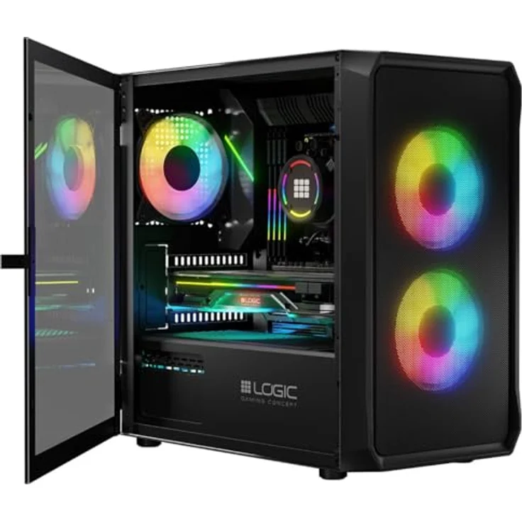 LOGIC PORTOS ARGB MINI USB-3.0-Gehäuse, schwarz, mit gehärtetem Glas-Seitenfenster, max. Grafikkartenlänge 34 cm, für ATX/Micro ATX/Mini-ATX – Bild 4