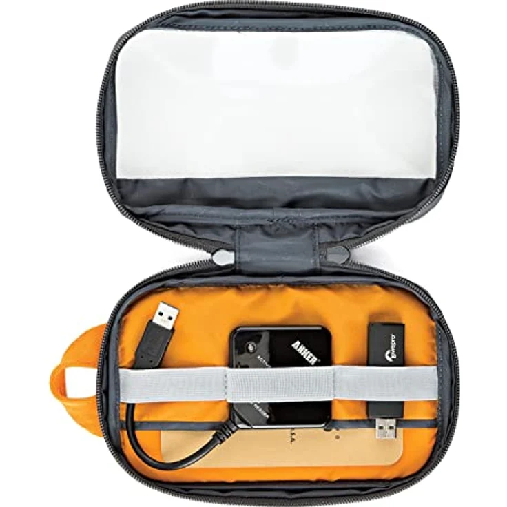 Lowepro GearUp Pouch Mini, Travel Essentials Case, Reiseetui für Telefonkabel, Kabel, Adapter, Akkus, Ladegeräte & USB-Sticks, Smartphone-Zubehörtasche, Hergestellt aus Recyclingmaterial, Grau – Bild 4