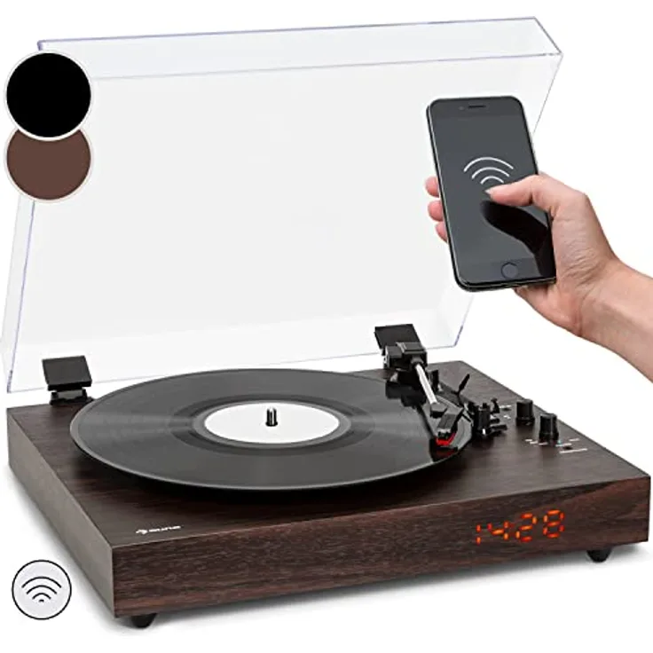 Auna Plattenspieler mit Lautsprecher, Bluetooth und Retro-Design in Schwarz