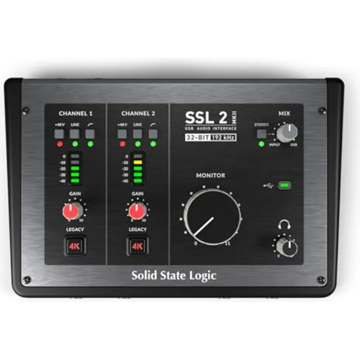 Solid State Logic SSL 2 MKII, Audio-Interface mit 2 Mikrofon-/Line-Eingängen, 32 Bit/192 kHz, inklusive SSL Production Pack