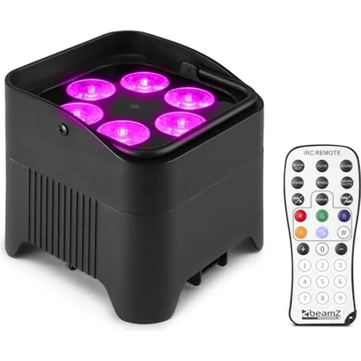 BeamZ BBP96SB Bodenstrahler, Akkubetriebener LED-Uplight Par mit 6x 12W 6-in-1 RGBAW-UV LEDs, Schwarz, bis zu 9 Stunden Betriebszeit, DMX-fähig