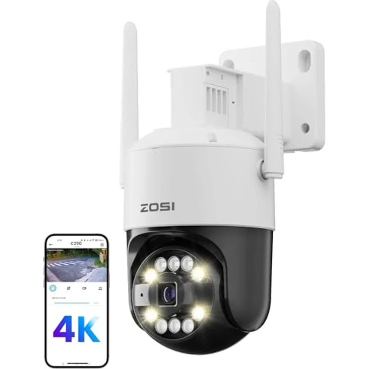 ZOSI C296B, 4K 8MP WLAN Überwachungskamera Außen mit 360° Pan & Tilt, KI Personen- und Fahrzeugerkennung, Farbnachtsicht, Zwei-Wege-Audio, Plug-in Strom – Bild 1