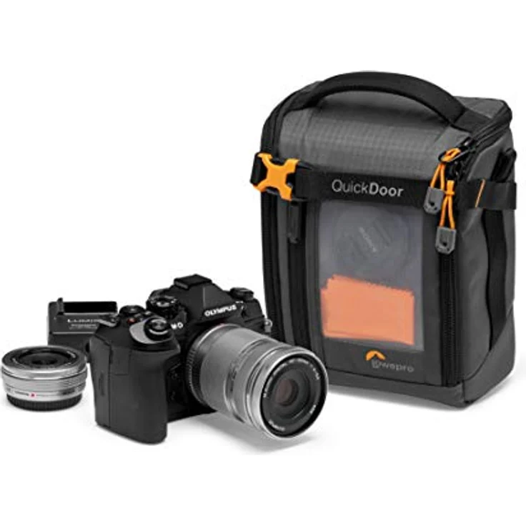 Lowepro GearUp Creator Box Medium II, Spiegellose und DSLR-Kameratasche, Kameratasche mit QuickDoor-Zugang, Hergestellt aus Recyclingmaterial, Orange Gepolsterte Innenfächer, Grau – Bild 4
