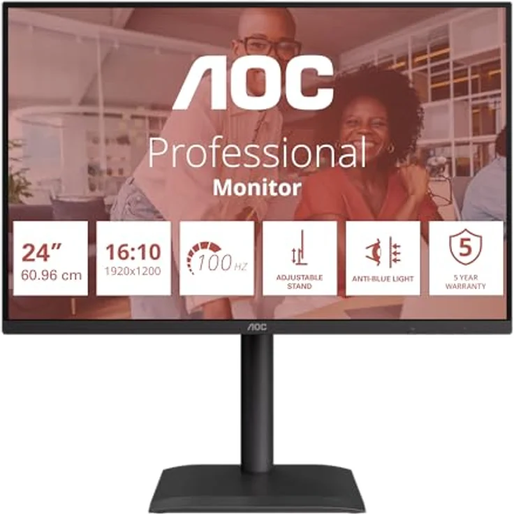 AOC X24E4U - 24 Zoll WUXGA Monitor mit Adaptive Sync, HDR, Höhenverstellung, Lautsprechern, 1920x1200, 100Hz, 4ms, HDMI, DP, USB Hub, schwarz – Bild 5