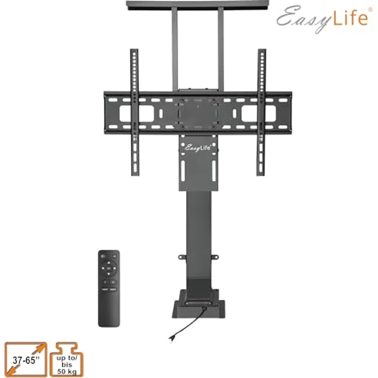 EasyLife TV Lift/TV Bodenständer elektrisch mit Fernbedienung, 37 bis 65 Zoll, VESA Halterung bis 600x400, Schwarz, leistungsstarker Motor mit integriertem Anti-Kollision Schutzsystem – Bild 4