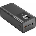 Swissten 40.000mAh Powerbank USB und USB-C 100W Ladegerät, flammhemmendes ABS+PC-Material, 3 USB-A und 1 USB-C Ausgang, 830 g, schwarz