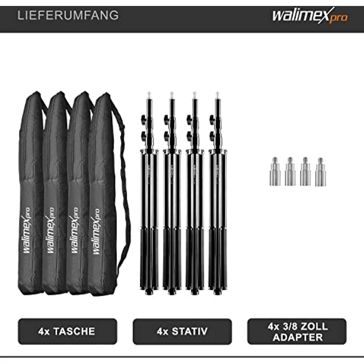 Walimex pro 4er Set WT-806 Lampenstativ, 256cm – Bild 4