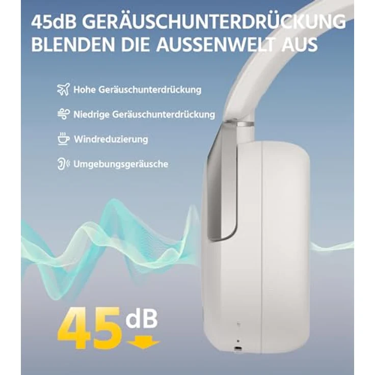 Edifier W830NB Wireless Over Ear Kopfhörer mit -45dB ANC, 94Std. AKKU, LDAC Hi-Res Sound, Spatial Audio, Schnellladung, Bluetooth V5.4 - Sandweiß – Bild 3