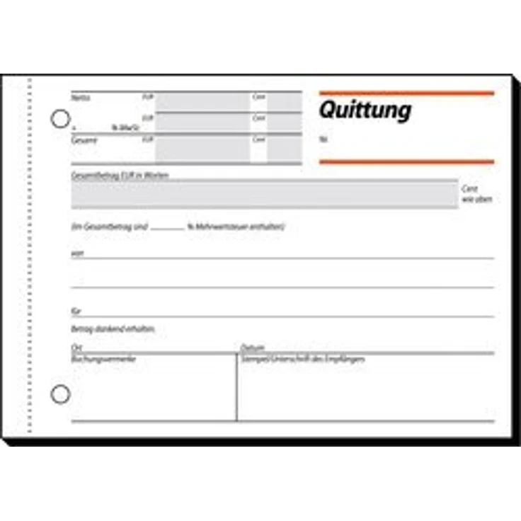 Sigel Formularblock QU615 "Quittung", A6 quer mit MwSt.-Nachweis, 50 Blatt, Sicherheitsdruck und Mikroperforation – Bild 2