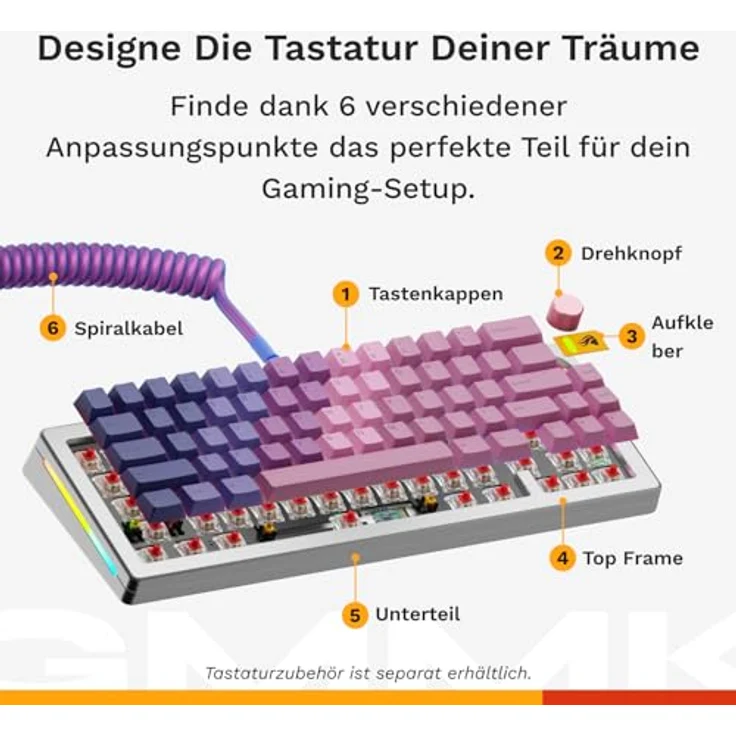 Glorious PC Gaming Race Gmmk 3 Pro 65% Barebone Gaming-Tastatur, CNC-aluminiumgehäuse, Hot-Swap mechanische Switches, RGB-Beleuchtung, ANSI Layout – Bild 3