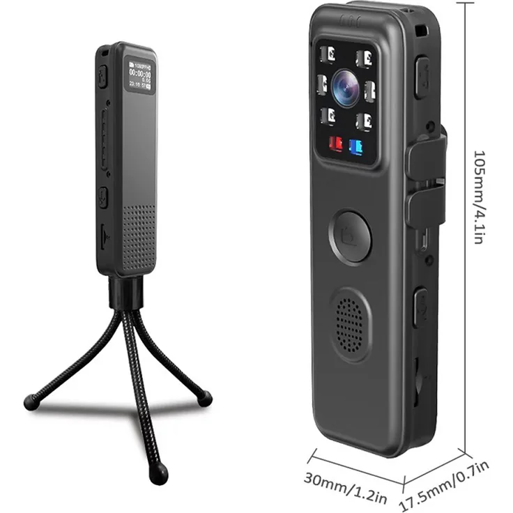 KKmoon 1080P WiFi-Koerperkamera, tragbare Body-Cam mit Nachtsicht, rot-blauem Warnlicht und Audio-Videoaufzeichnung, erweiterbarer Speicher bis 256 GB