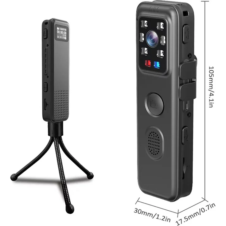 KKmoon 1080P WiFi-Koerperkamera, tragbare Body-Cam mit Nachtsicht, rot-blauem Warnlicht und Audio-Videoaufzeichnung, erweiterbarer Speicher bis 256 GB