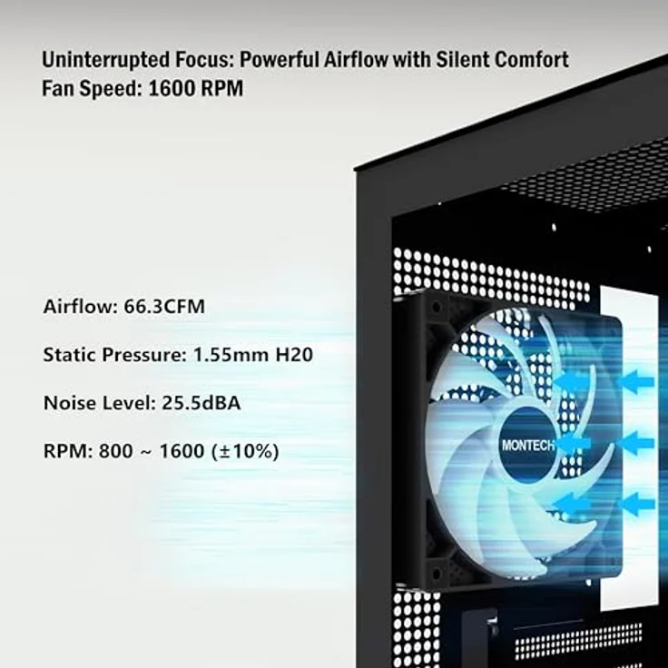 Montech GF120 PWM ARGB Lüfter, 3er Pack - 120mm, schwarz mit digital adressierbarer RGB-Beleuchtung und PWM-Steuerung – Bild 2