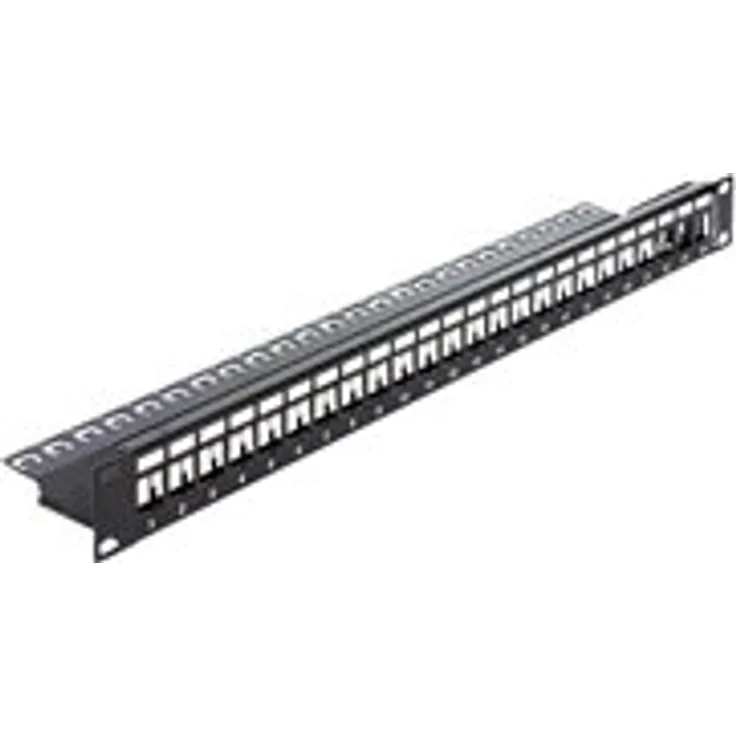 Patchpanel Keystone, 19'' 1HE, 24-Port mit Entlastungschiene, schwarz,Delock (43277)