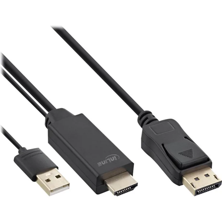 INLINE HDMI to DisplayPort Converter Cable - Videokabel - DisplayPort / HDMI - HDMI, USB (nur Strom) (M) bis DisplayPort (M) - 1 m - Schwarz - 4K Unterstützung, aktiv