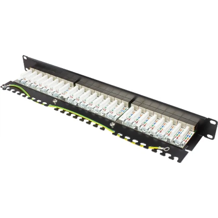 Patchpanel 48,30cm (19'') Cat. 6A, 24-Port, 1 HE, STP geschirmt, werkzeugloses Öffnen, Tiefschwarz (RAL9005), G (GC-N0145)
