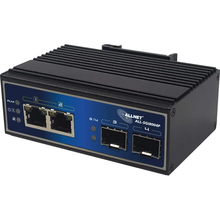 ALLNET Switch unmanaged industrial 4 Port Gigabit 120W - 2x PoE+ - 2x SFP - Lüfterlos - DIN - IP40 - ZollALL-SGI8004P Zoll