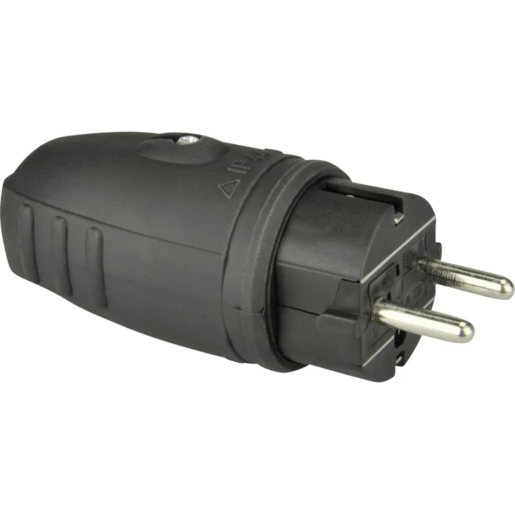 UNITEC Schutzkontakt-Stecker Gummi'' ''PVC-Ein IP44 schwarz''''