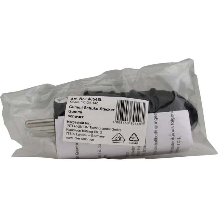 UNITEC Schutzkontakt-Stecker Gummi'' ''PVC-Ein IP44 schwarz'''' – Bild 2