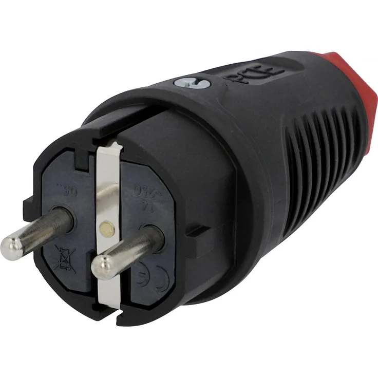 P Schutzkontakt-Stecker Vollgummi'' ''IP44 schwarz''''
