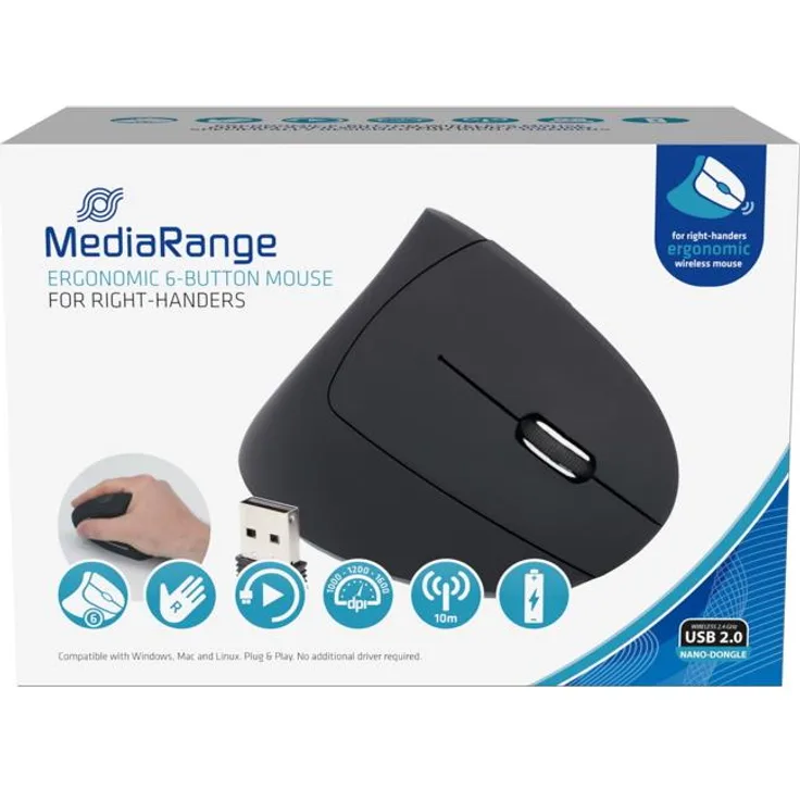 MediaRange Maus Wireless Vertical Rechtshänder, schwarz