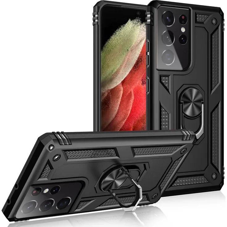 NALIA Ring Handyhülle, geeignet für Samsung Galaxy S21 Ultra, Schutz Tasche Cover Case, schwarz