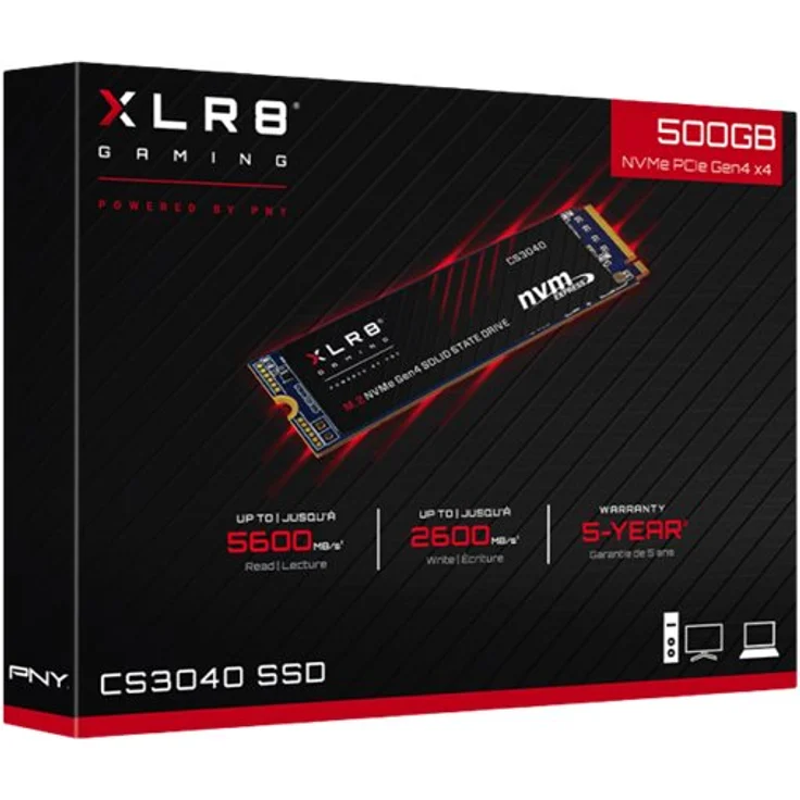 PNY XLR8 CS3040 - Solid-State-Disk - 500 GB - intern - M.2 2280 - PCI Express 4.0 x4 (NVMe) (M280CS3040-500-RB) – Bild 1