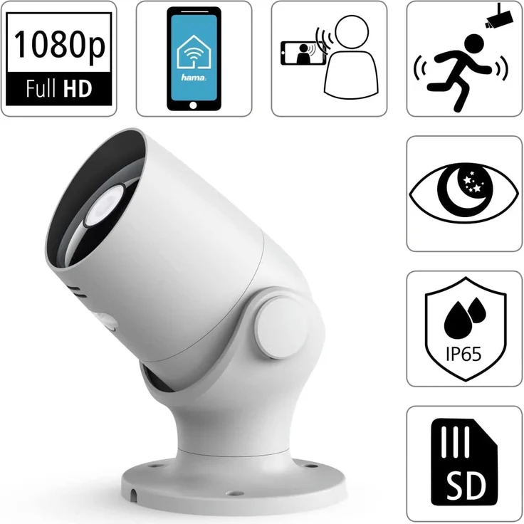 Hama 00176576 Überwachungskamera WLAN, WLAN Kamera für außen, Outdoor-Kamera mit Sprach- und App-Steuerung, wetterfeste Außenkamera mit Bewegungsmelder, Nachtsicht, 2-Wege-Audio, Aufzeichnung, 1080p, weiß – Bild 2