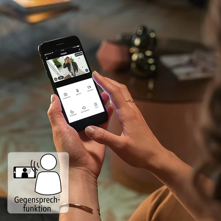 Hama 00176576 Überwachungskamera WLAN, WLAN Kamera für außen, Outdoor-Kamera mit Sprach- und App-Steuerung, wetterfeste Außenkamera mit Bewegungsmelder, Nachtsicht, 2-Wege-Audio, Aufzeichnung, 1080p, weiß – Bild 5