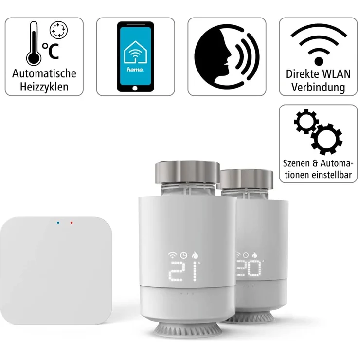 Hama 00176593 Smartes Heizkörperthermostat, Starter-Set 2 St. mit Hub, Heizungssteuerung WLAN, Smart Home Heizungsregler für alle Ventile, programmierbarer Heizungsthermostat, heizen per App und Energie sparen – Bild 4