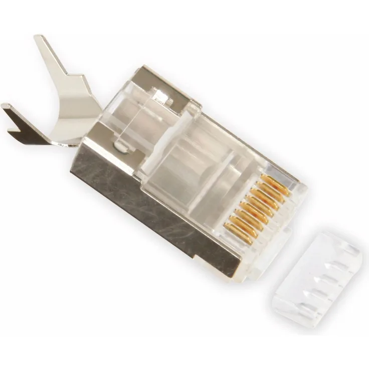 S-CONN maximum connectivity Modularstecker-Netzwerk Modular Stecker 8polig, 8 Kontakte belegt, geschirmt, vergoldete Kontakte, 50µ, mit Einführhilfe und Zugentlastung fürCat.7 Rohkabel (72062-R)