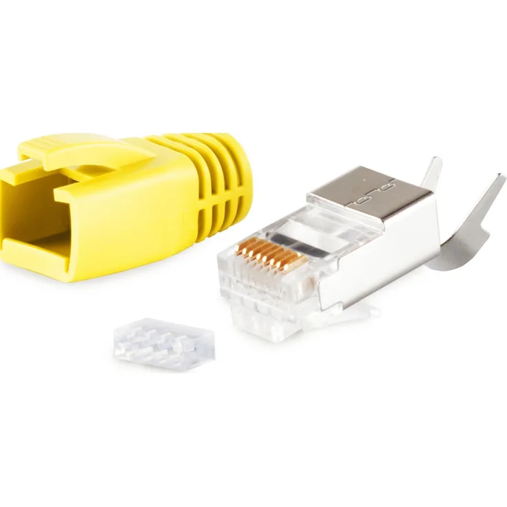 S-CONN maximum connectivity Netzwerk Modular Stecker RJ45 SET für Verlegekabel bis AWG 23, Stecker mit Zugentlastung, Einführhilfe und Tülle, gelb VE 1 (72067-Y)