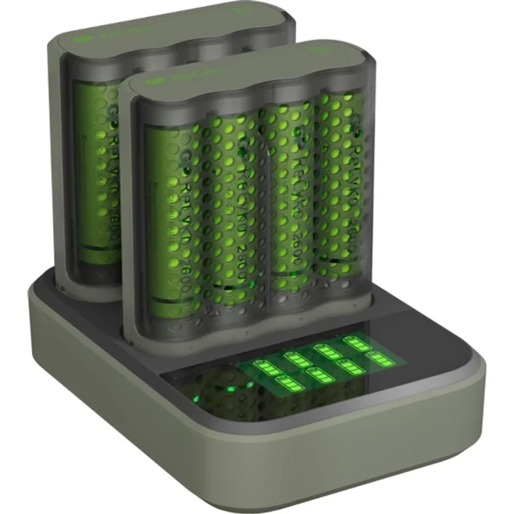 GP Docking Station mit 8-fach LCD Ladestandsdisplay, inkl. 2x 4-Port USB Ladeger